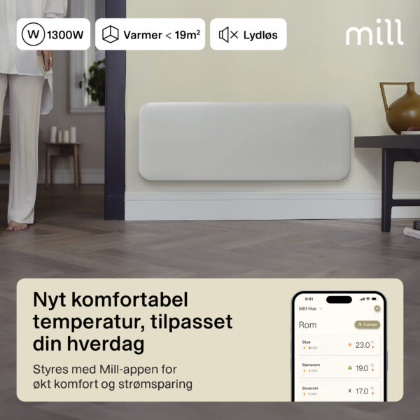 Panelni konvekcijski radiator Mill 1300W, bel jeklo PA1300WIFI4 - slika 2