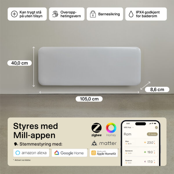Panelni konvekcijski radiator Mill 1300W, bel jeklo PA1300WIFI4 - slika 5