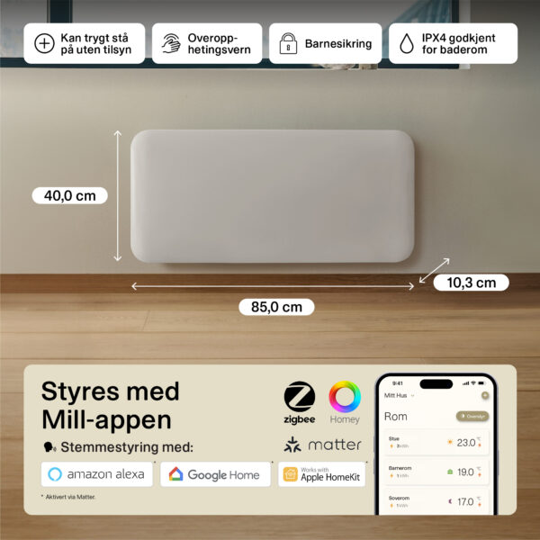 Panelni konvekcijski radiator Mill Wi-Fi 1500W, bel jeklo PA1500WIFI4A - slika 6