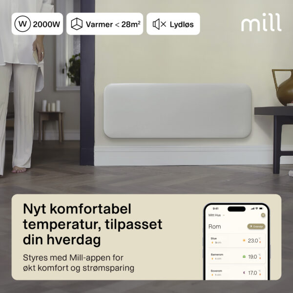 Panelni konvekcijski radiator Mill Wi-Fi 2000W, bel jeklo PA2000WIFI4 - slika 3