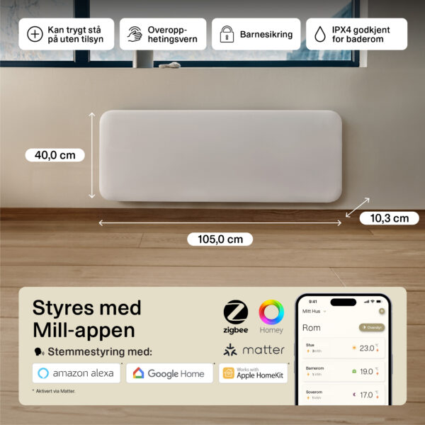 Panelni konvekcijski radiator Mill Wi-Fi 2000W, bel jeklo PA2000WIFI4 - slika 5