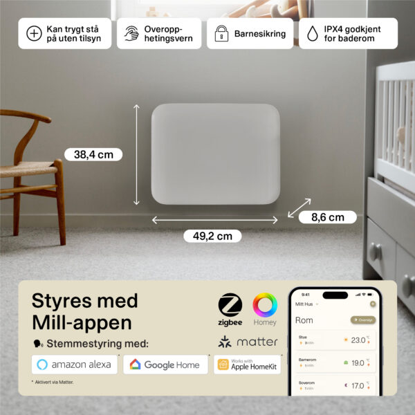 Panelni konvekcijski grelnik Mill Wi-Fi 400W, bel jeklo PA400WIFI4 - slika 4