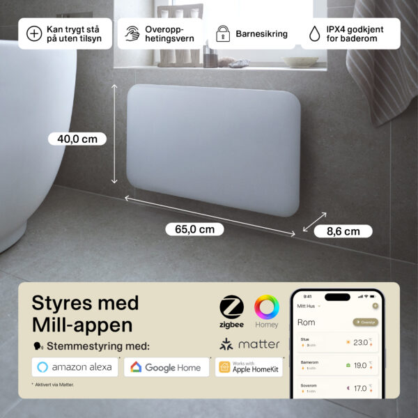 Panelni konvekcijski radiator Mill Wi-Fi 700W, jeklo PA700WIFI4 - slika 4